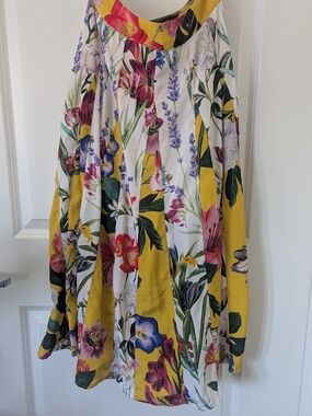 Anthropologie Floral Pleated Maxi Skirt in Yellow, White & Multicolor